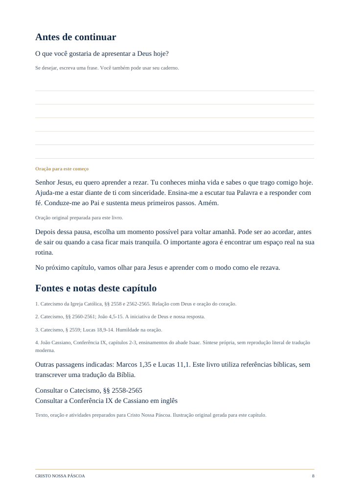 Página 8 do PDF: Antes de continuar, com uma proposta de oração